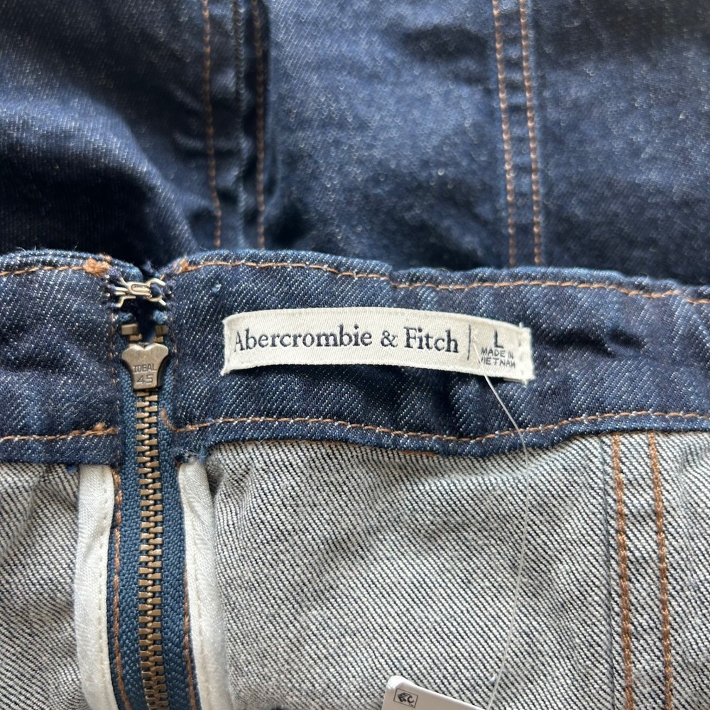 Abercrombie & Fitch Denim Mini Dress L Dark Blue Strapless Button Front Western - Picture 3 of 8